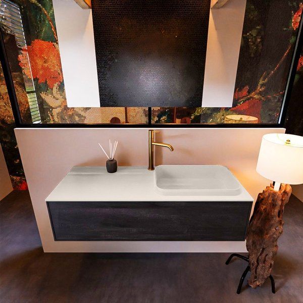 Mondiaz ERIN 120cm badmeubelset Dark brown met 1 lade + RIDGE wastafel rechts