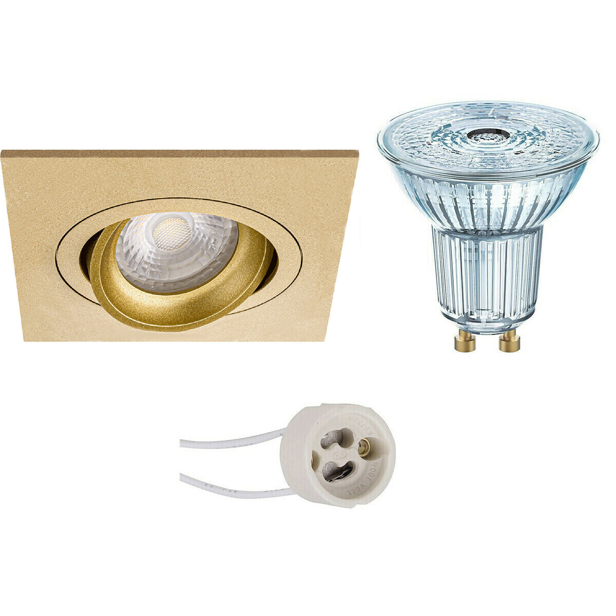 Osram Voordeelset - LED Spot Set - Parathom PAR16 930 36D - Pragmi Borny Pro - GU10 Fitting - Dimbaar - Inbouw Vierkant - Mat Goud - 3.7W - Warm Wit 3000K - Kantelbaar - 92mm