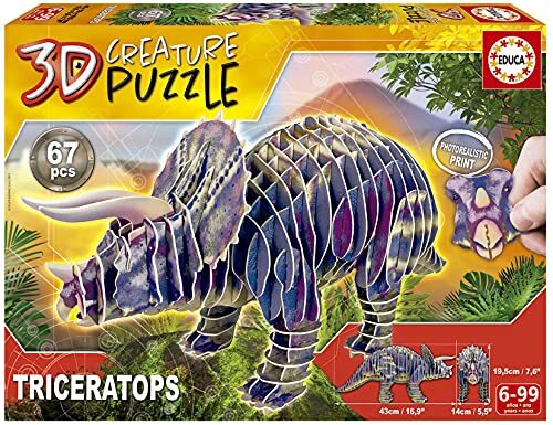 Educa Triceratops Creature Baue your eigen dinosaurus. 3D-puzzel vanaf 5 jaar 19183, One Size