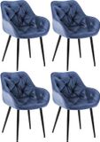 CLP Tanna Set van 4 eetkamerstoelen - Velours - Blauw