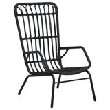 VidaXL Tuinstoel Terras Gecapitonneerde zitting Polyrattan, Staal Zwart