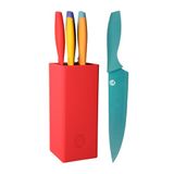 MasterChef Messenblok met Messenset (5-delige) met Santoku Mes, Broodmes, Koksmes, Schilmesje, Vleesmes en Universeelmes, Roestvrij Staal, Scherp, Veelkleurig, Volle Greep, SoftGrip Handgrepen