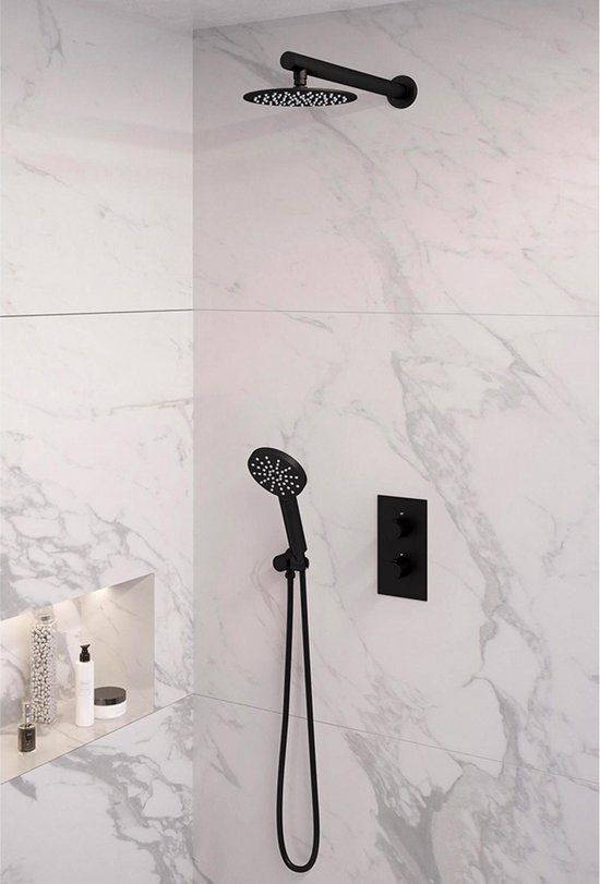 Brauer Black Edition Regendoucheset Inbouw - 20cm Rond - Mat Zwart - Thermostatisch - Handdouche