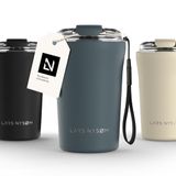 LARS NYSØM Rørelse Thermo Coffee Mug-to-go 380ml - BPA-vrij met Isolatie - Met Draagriem & Tritan Deksel (Stone Blue)