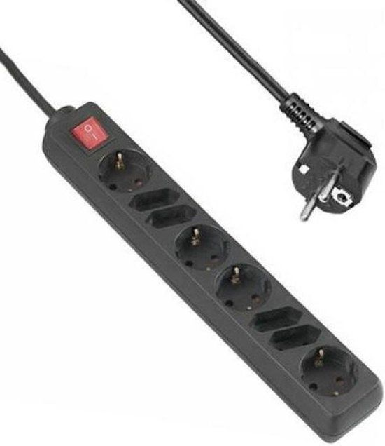 Allteq Stekkerdoos - 8-voudig - 10 meter - Zwart - Met schakelaar