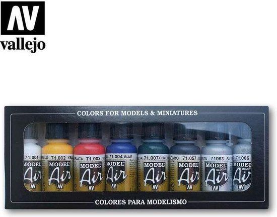 Vallejo Model Air Basic Colors Acrylic Paint Set - 8 x 17ml