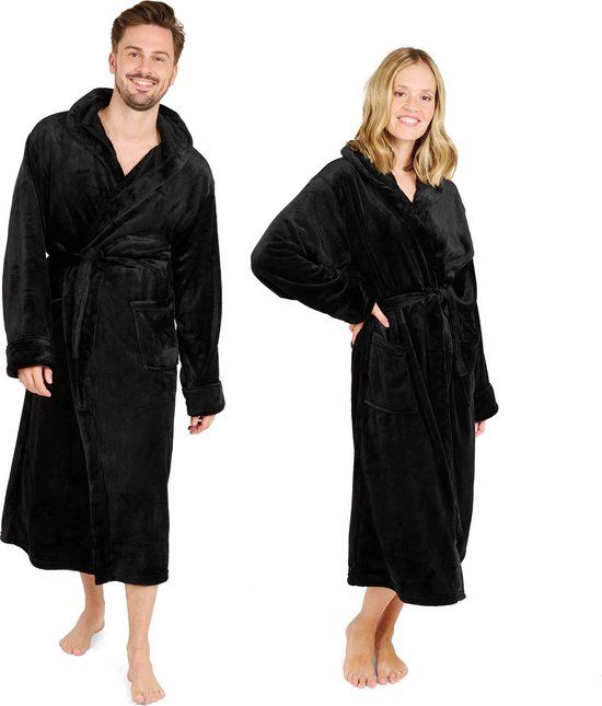 Blumtal Badjas Unisex - Fleece met Capuchon - Zwart - Maat XL