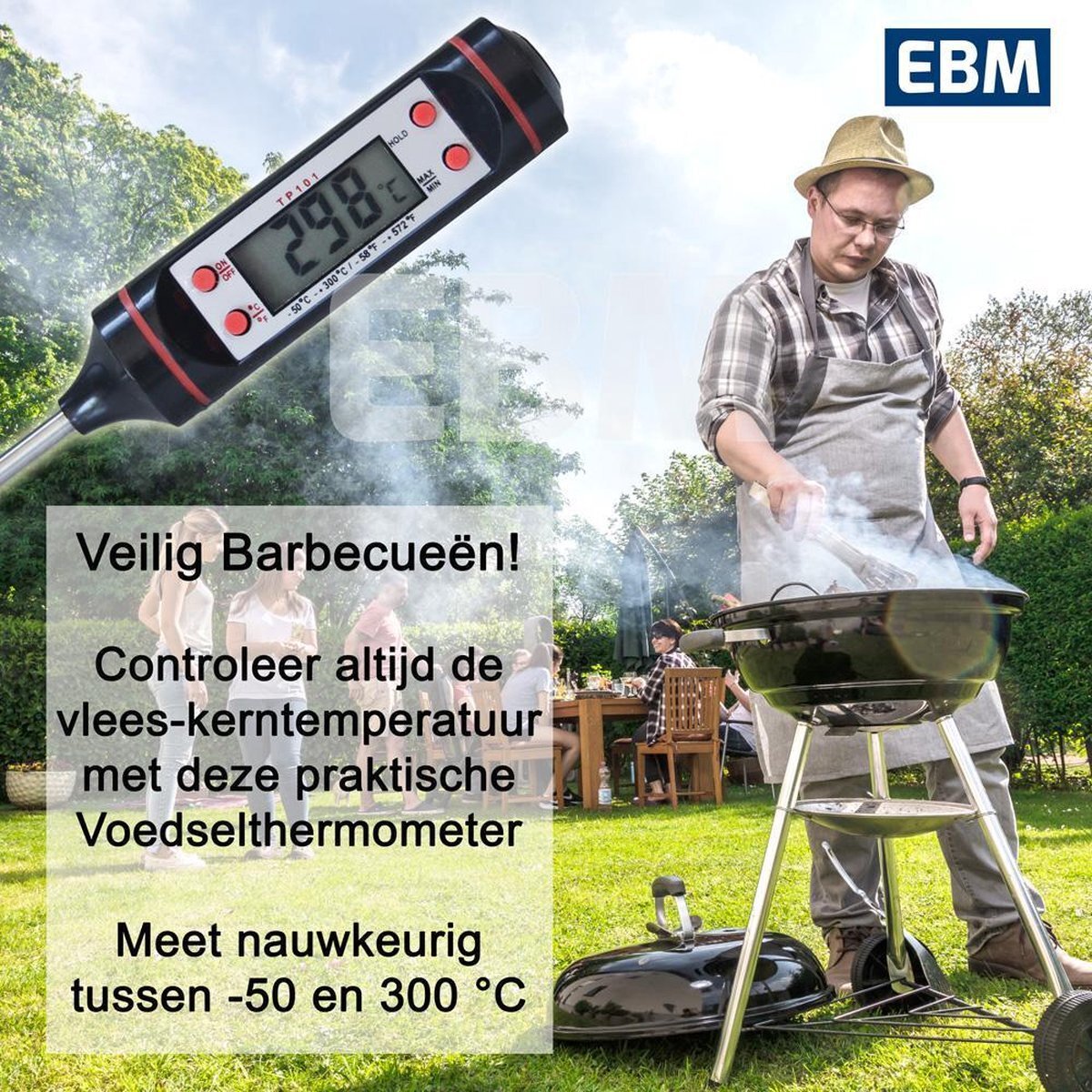 EBM Digitale Vleesthermometer / BBQ thermometer / Voedselthermometer - -50 tot +300 graden Celcius