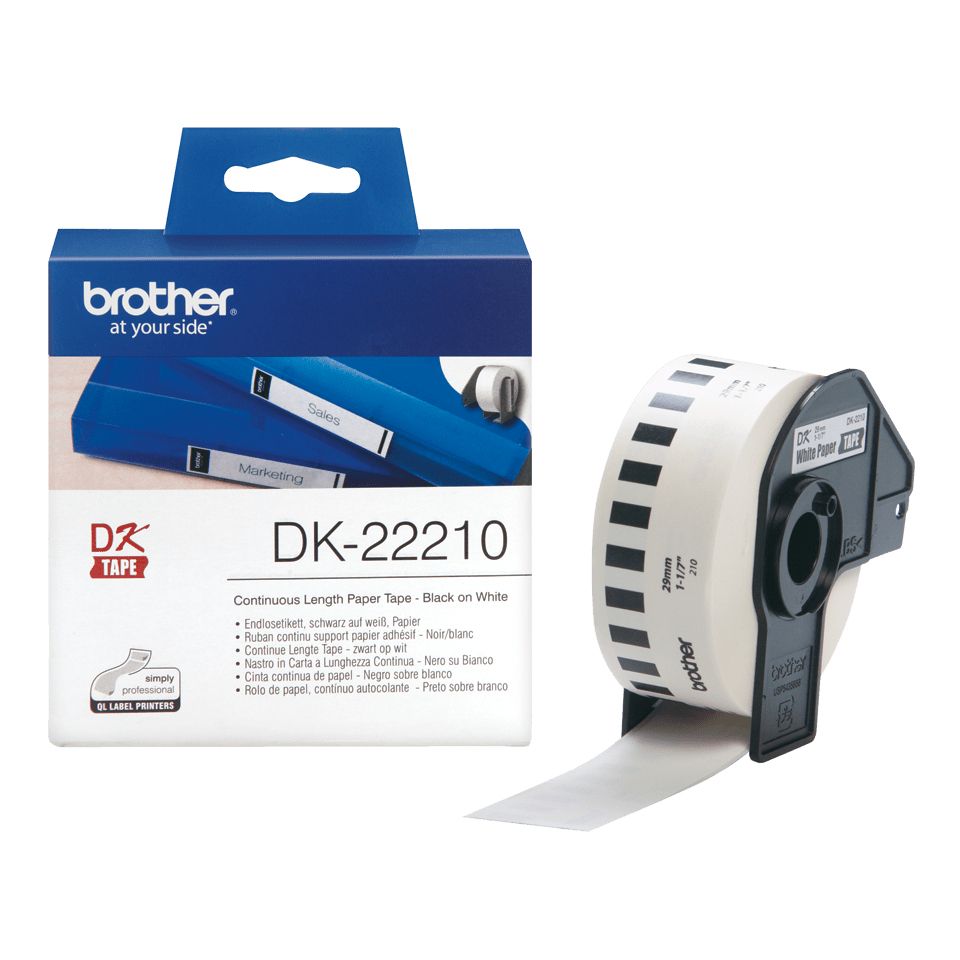 Brother DK-22210 Doorlopende papiertape 29 mm - Zwart op wit