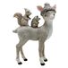 Dekohelden24 Hertendecoratie, decoratief rendier, decoratieve hert met muts, ree-figuur, rendierfiguur, hert met muts en erop zittende egel en eekhoorn van keramiek in wit geglitterd; l x b x h 10 x 4