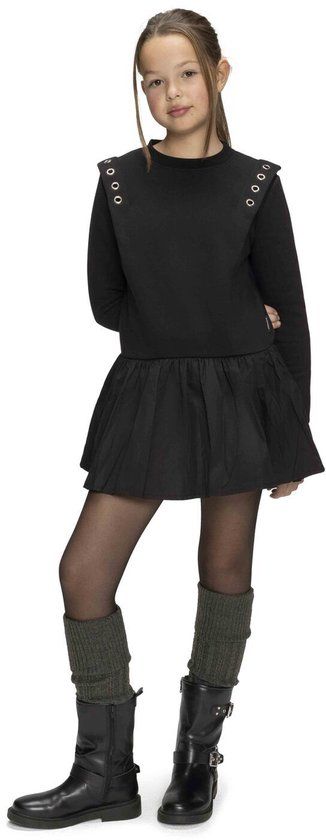 Retour Jeans Retour Emmy Jurk Zwart Katoen/Polyester Lange Mouw Ronde Hals A-lijn 134/140