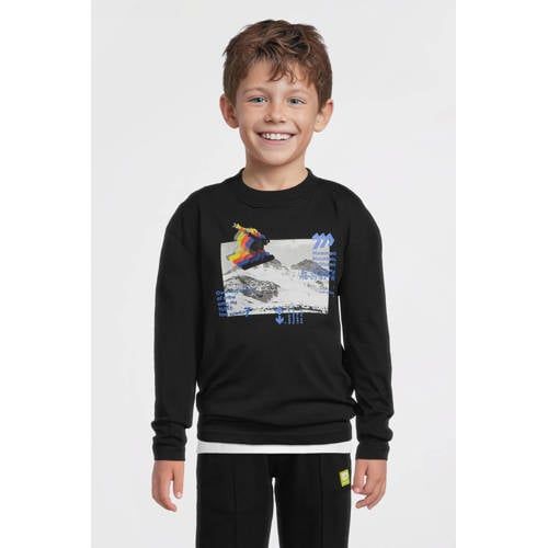 Me & My Monkey longsleeve met snowboardprint zwart