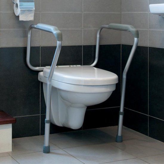Toiletsteun - Opsta Beugels Toilet - Aluminium - Zilver/Grijs - 47x66cm - Montage Zonder Boren