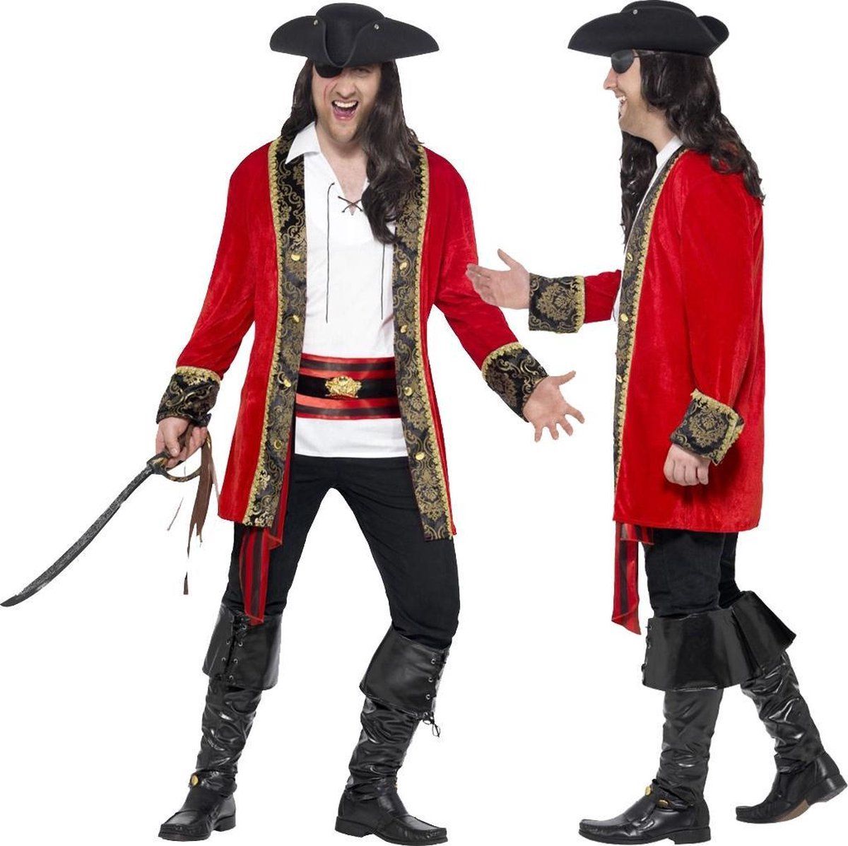 Smiffys Rode Piraten Kapitein Jas - Zwart/Wit/Geel/Rood/Roze/Goud - 5020570059722