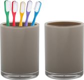 Home & Styling Troyes badkamer bekers - 2x - tandenborstelhouder - kunststof - beige - 7 x 9 cm