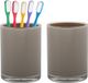 Home & Styling Troyes badkamer bekers - 2x - tandenborstelhouder - kunststof - beige - 7 x 9 cm
