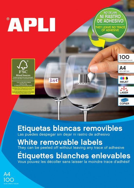 Apli afneembare witte etiketten 97 x 424 mm