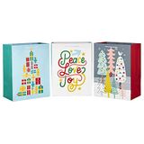 Hallmark Diverse Kerst Extra Grote 17" Gift Bags, 3 Designs Bomen, Jumbo, Heldere en Vette Bundel