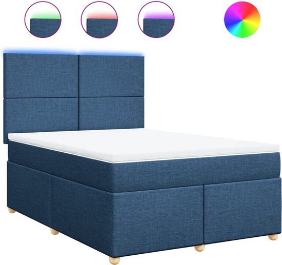 vidaXL Boxspring met matras Stof Blauw 160x200 cm