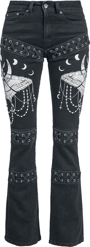 Gothicana by EMP Gothicana Zwarte jeans met uitgebreide prints en vetersluiting - Dames - W27L32