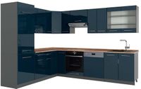 Vicco Hoekkeuken Fame-Line, Donkerblauw hoogglans/Antraciet, 287 x 227 cm, WB Eik