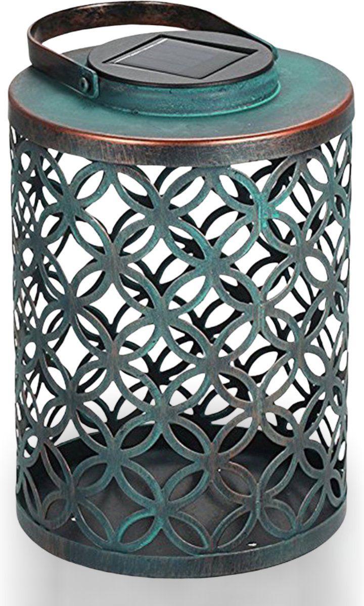 GIZMO Solar Lantaarn Rustiek - Groen - LED Tafellamp - Tuinverlichting op Zonne-Energie - 21 cm