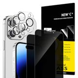 NEW'C 2 x Privacy Screen Protector voor iPhone 14 Pro (6,1 inch) en 2 x Camera Lens Protector - Gehard Glass Schermbeschermer - Ultrabestendig- Verbeterde Privacyhoek van 28 Graden