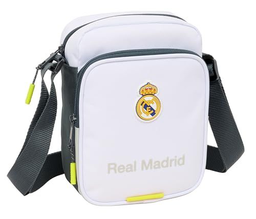 Safta Real Madrid Schoudertas met buitenvak, pennenetui, schouderriem, 16 x 6 x 22 cm, wit