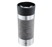 cilio VIAGGIO Thermosbeker voor onderweg, roestvrij staal, deksel van kunststof, 360° drinksluiting, dubbelwandig systeem, breuk- en lekvrij, 360 ml, hoogte: 19 cm, grijs