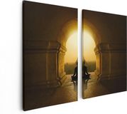 Artaza Canvas Schilderij Tweeluik Yoga Man Boeddha Tempel - 80x60cm