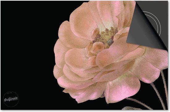Dietrix Inductie Beschermer - 81x52 cm - Botanical - Roze Bloem op Zwart