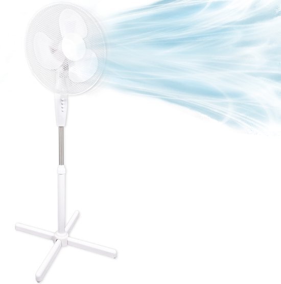 Déluxa Robuuste Staande Ventilator|40CM | Wit | 105 - 128CM | Modern Design