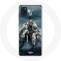 Maniacase Hoesje voor Samsung Galaxy A21S Vikings seizoen 6 serie Ragnar Lothbrok logo V zwaard Grey Fog