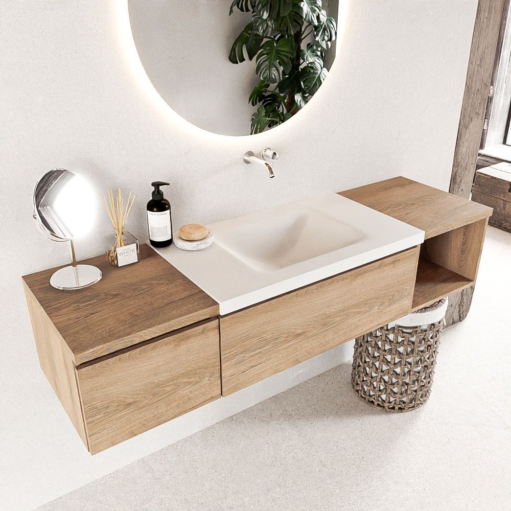 Mondiaz Bukla badmeubel rechts 160cm washed oak en talc