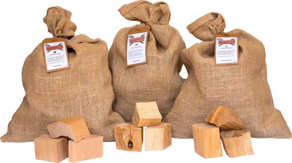 Rookplankje.nl Chunks Assortiment | Elzen, Beuken, Kersen | BBQ | Rookhout | Kadopakket