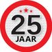Bellatio Decorations 25 jaar leeftijd sticker - rond - Dia 9 cm - 25 jaar verjaardag - jubileum - leeftijd versiering