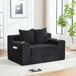Canapé-lit 2 places en tissu effet cachemire avec pouf décoratif, 2 coussins, porte-gobelet, poches latérales de rangement, style moderne nordique noir