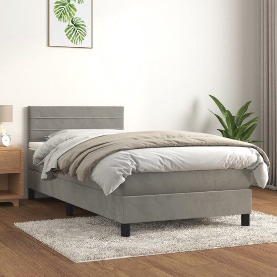 vidaXL Boxspring met matras fluweel lichtgrijs 90x200 cm