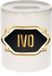 Bellatio Decorations Shoppartners Bv Spaarpot met voornaam Ivo - wit - met goud/zwart embleem - 8 x 9 cm - keramiek - met afsluitdop - cadeau verjaardag