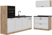 Vicco Complete keukeneenheid R-Line, Wit landelijk/Goudkleurig Eiken, 220 cm antraciet werkblad