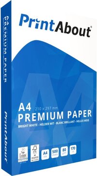 PrintAbout Premium A4 Paper - 1 Pack (500 Sheets) - White - 80gsm