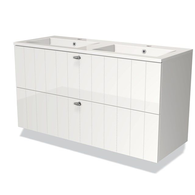Maxaro Badkamermeubel 120cm Modulo Hoogglans Wit 2 Lades Lamel Wastafel Mineraalmarmer