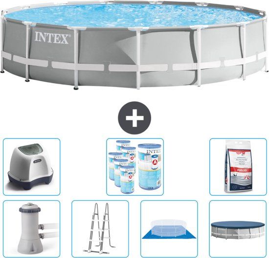 Intex Prism Frame Zwembad Rond - 457 x 107 cm - Grijs - Compleet Set