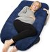 Earkings coussin de grossesse coussin latéral de sommeil 140x80cm forme en U avec housse amovible - coussin corporel bleu