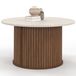 Idmarket - Table basse ronde 70 cm - Lattes effet noyer - Plateau travertin