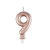 Homéa Birthday Candle Number 9 with Plastic Holder, H 7.5 cm, Rose Gold