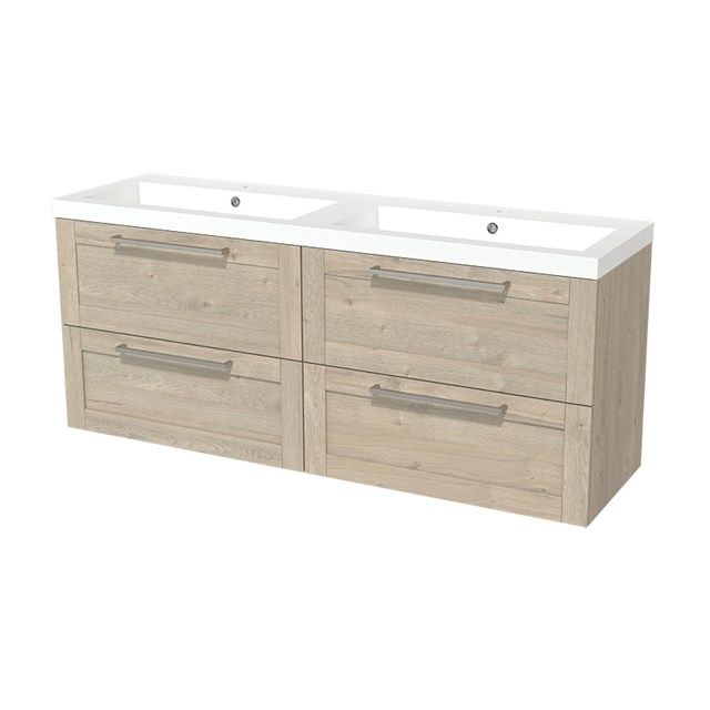 Maxaro Badkamermeubel 160cm Modulo Lichtgrijs Eiken 4 lades Kader Wastafel Mineraalmarmer