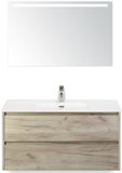 BES LED Dante Badmeubelset 100 cm - Craft Oak - Keramische Wastafel Wit Cover met Sence Spiegel