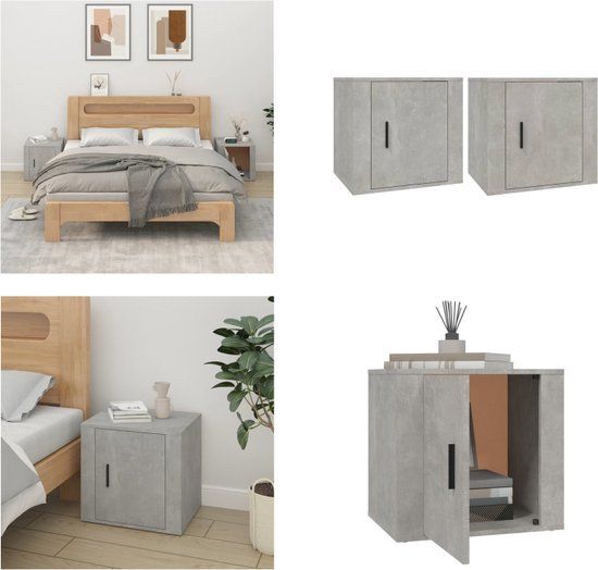 vidaXL Nachtkastjes 2 st 50x39x47 cm betongrijs