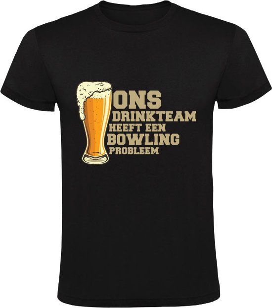Bowling drinkteam Heren T-shirt Zwart Maat L